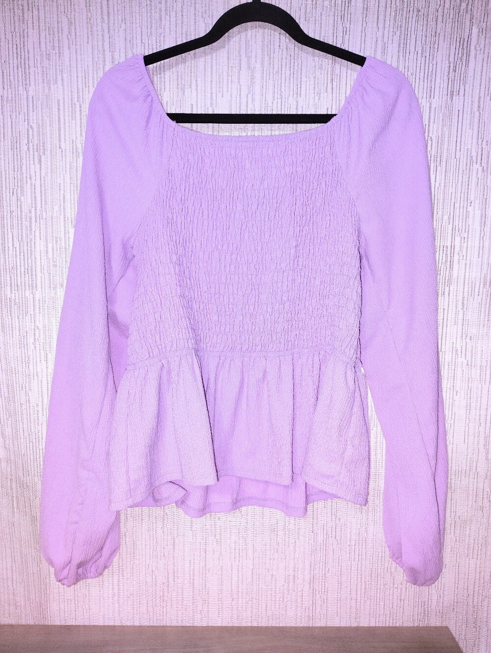Lavender Smocked Peplum Long-Sleeve Top